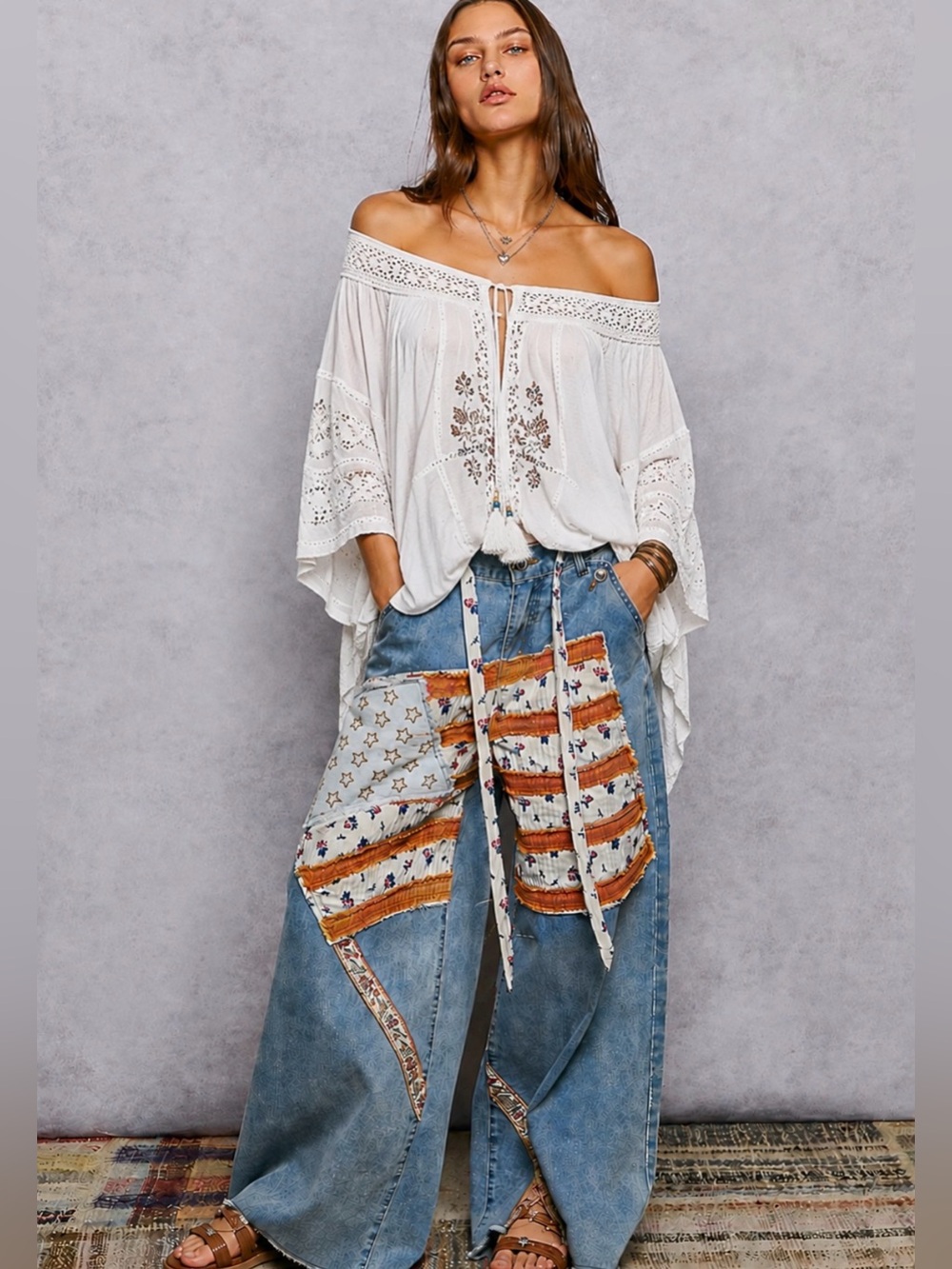 POL All-American Heritage Patchwork Wide-Leg Denim Pants 🇺🇸🔥